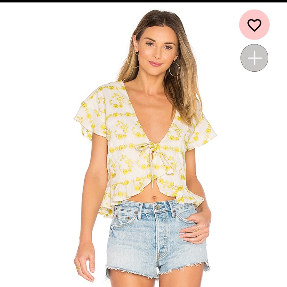Tularosa yellow flower embroidered tie top